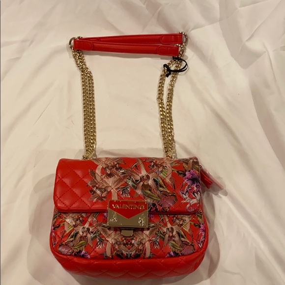 red floral bag
